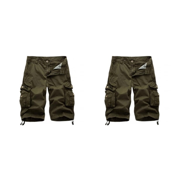 Pantalones cortos Qarigey tipo cargo multiusos para hombre Verde treinta 2Conjunto