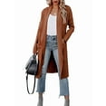 thumbnail image 3 of Women'S Open Front Knited Loose Cardigan Casual Long Sleeve Draped Knit Pockets Long Jackets Sweater Coffee Color L, 3 of 9