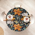 thumbnail image 4 of Ambesonne Floral Fitted Round Tablecloth, Orangish Tropical Flowers, 45"- 56" Diameter, Dark Orange Fern Green, 4 of 5