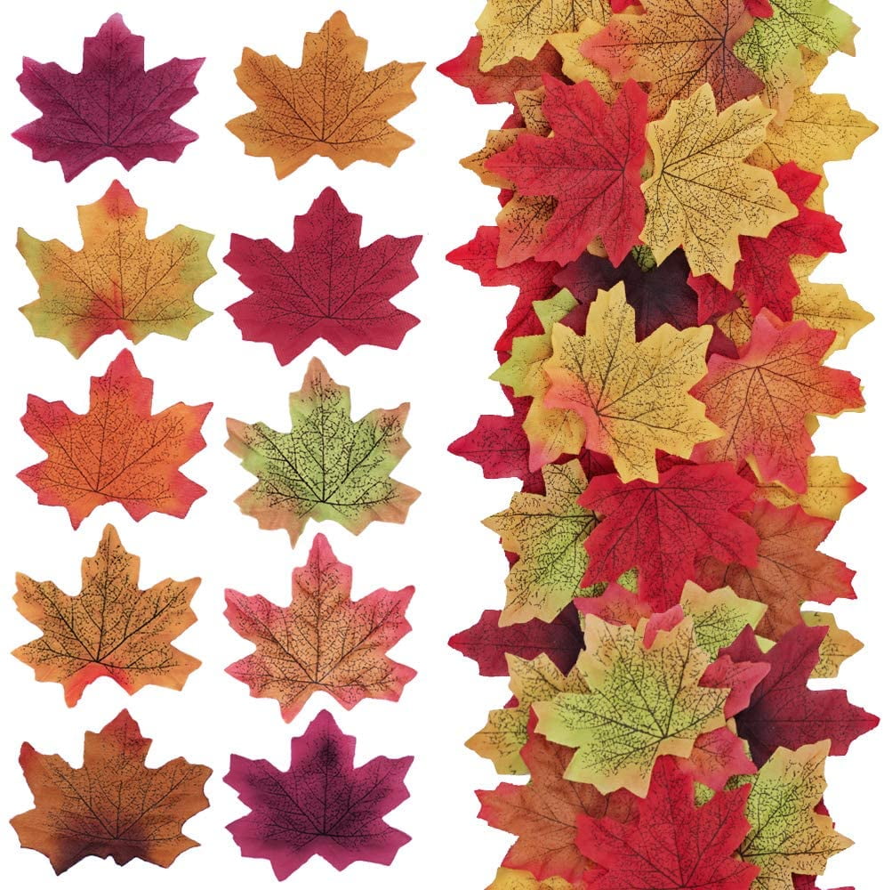 Hot 100Pcs Fall Fake Silk Leaves Wedding Lovable Autumn Maple Leaf Wedding Decor 