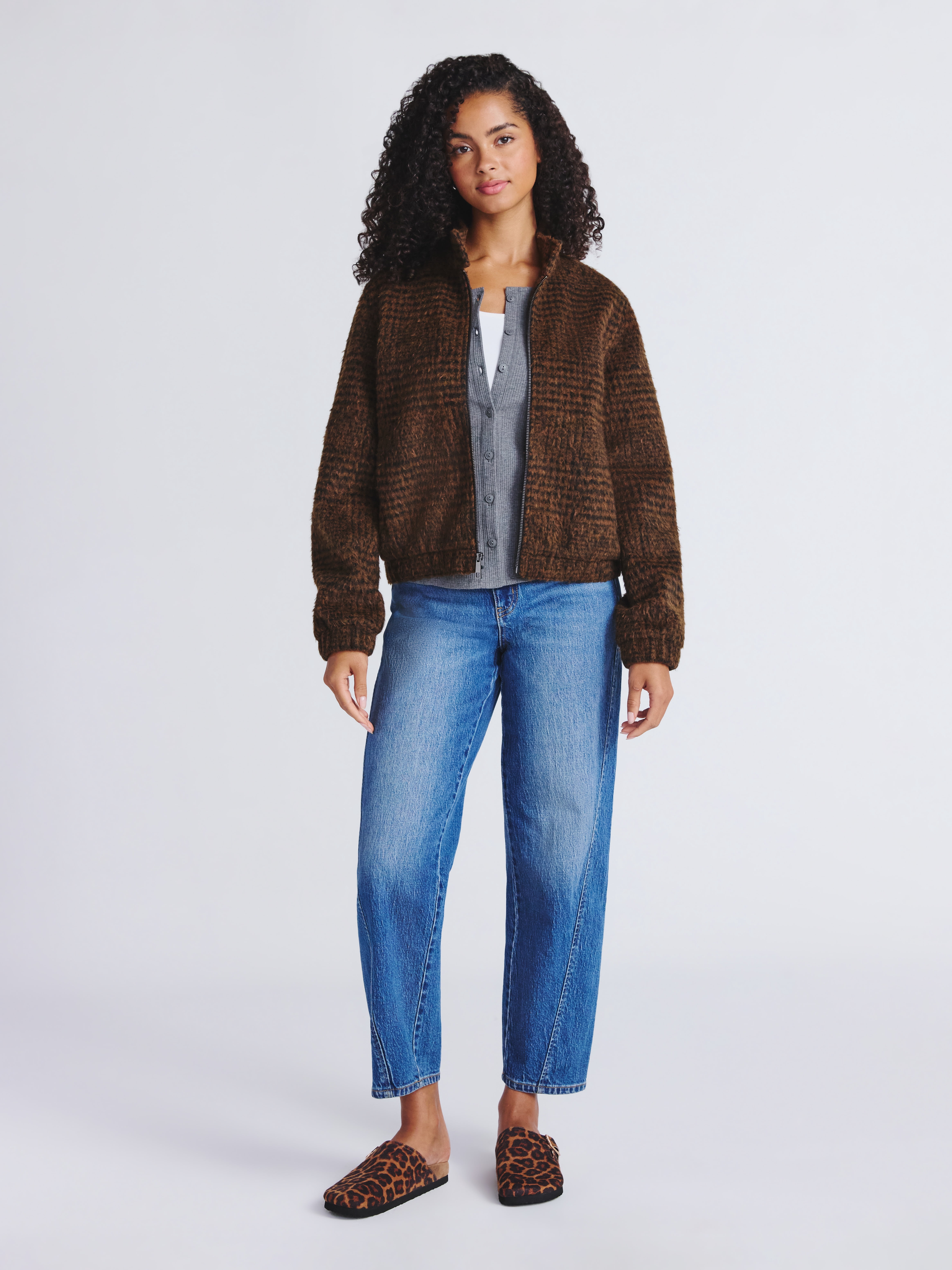 Time and Tru Women's and Women's Plus Faux Wool Bomber Jacket, Sizes XS-2X