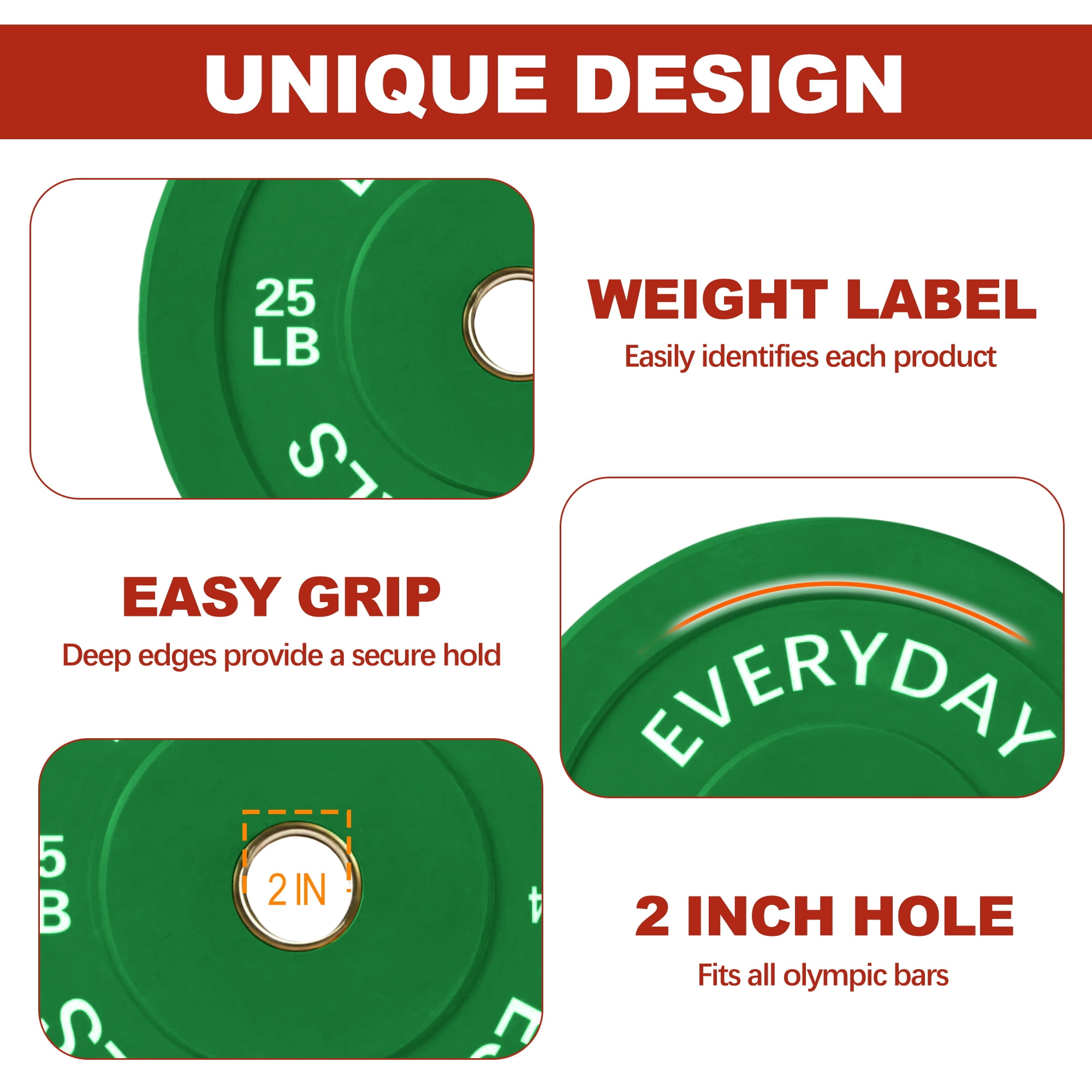 FlexWave 2-Inch Olympic Bumper Weight Plate，with Steel Hub, Multicolored, Multiple Sizes，Single & Pair, for Strength Training & Home Gym