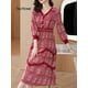 thumbnail image 2 of 2023 Vestidos Fashion Summer Chiffon Lace Elegant Women Printed Floral Midi Dress V-Neck Slim Female Robe Women's Lady DressesXL Gao Jinjia LED, 2 of 2