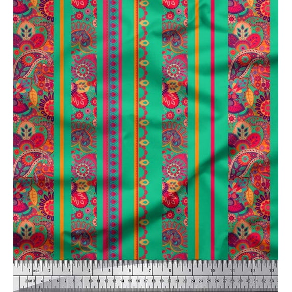 Soimoi Modal Satin Fabric Stripe,Floral & Paisley Print Fabric by The Yard 42 Inch Wide