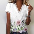 thumbnail image 1 of Hauts d'Été pour Femmes 2023 Mode Col en V Dentelle Patchwork Manches Courtes Haut Décontracté Blouse Dentelle Col en V Chemises Grande Taille pour Femmes, 1 of 5