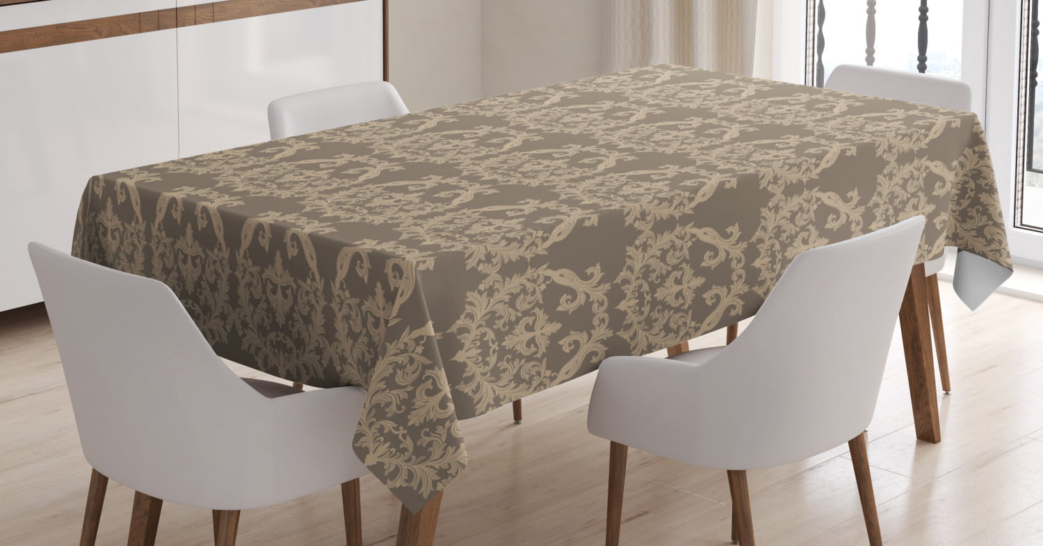 Taupe Tablecloth, Royal Victorian Botanical Theme Design Exquisite ...