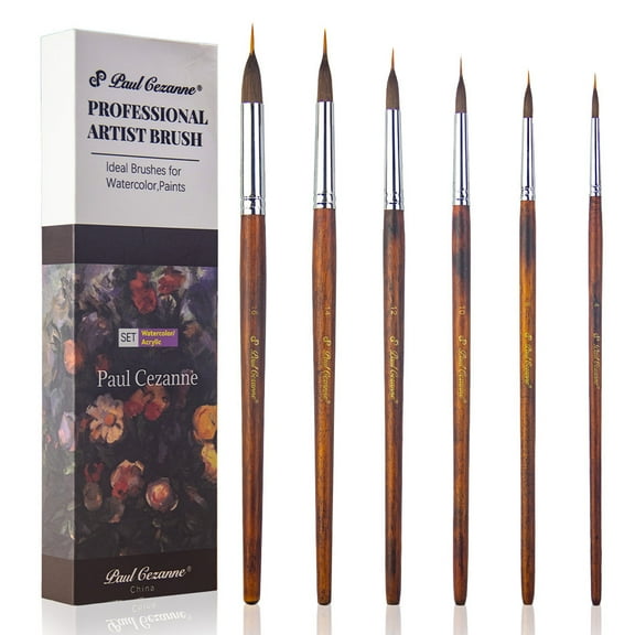 GIRACOA Professional Watercolor Brushes Set, 6Pcs Extended Needle Point Brushes for Watercolor Acrylic Gouache Inks Painting