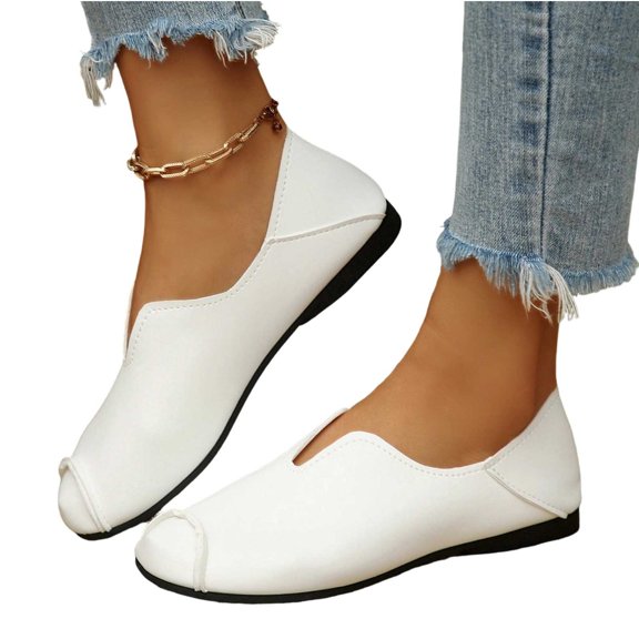Purcolt Loafers for Women Trendy Casual V-Cut Square Toe Slip On Boat Shoes Lightweight Comfort Soft Sole Non-Slip Flats Shoes for Walking Travel Vacation