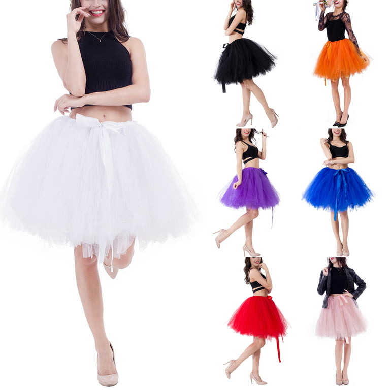 DcoolMoogl Women Girls Petticoat Skirt Adult Puffy Tutu Skirt Layered  Ballet Tulle Knee Length Skater Skirts 