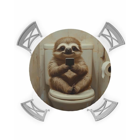 nqOlkjepod Bathroom Sloth Round Tablecloth, Fitted Table Cover with Elastic for 45"-54" Round Tables, Toilet Animals Vintage Table Cloth Outdoor Indoor Dinning Party Waterproof Tablecloths