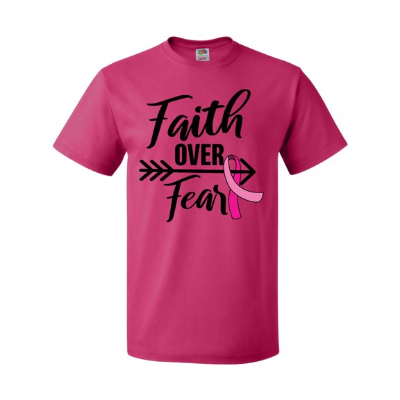 Inktastic Breast Cancer Awareness Faith over Fear with Pink Ribbon and Arrow T-Shirt