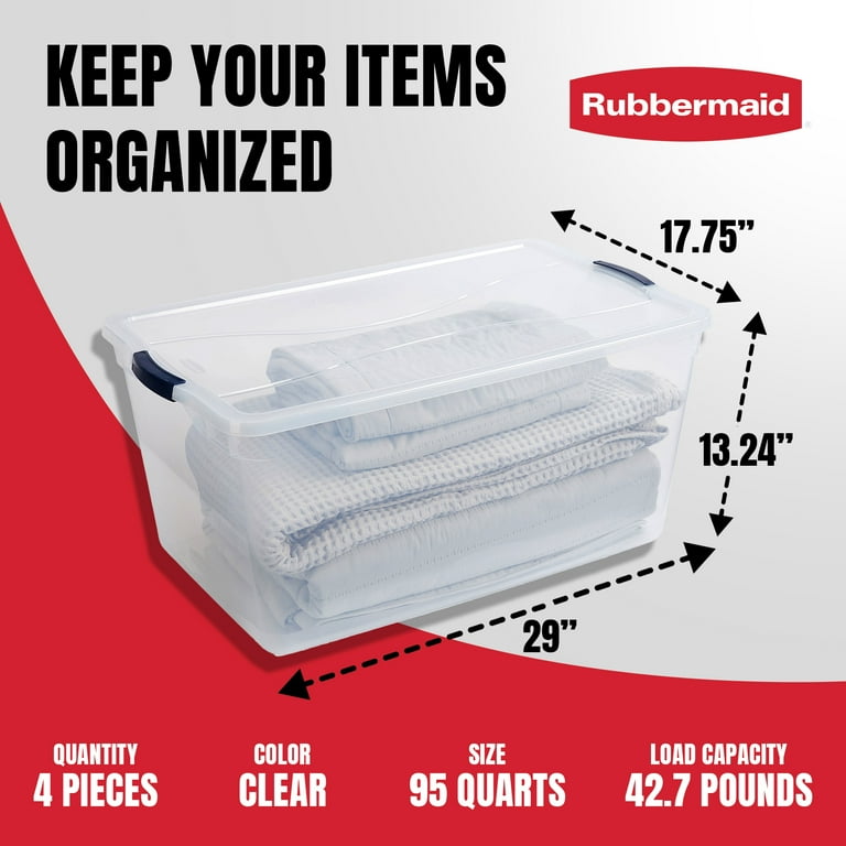 Rubbermaid Plastic Storage Tote Bin Container with Lid