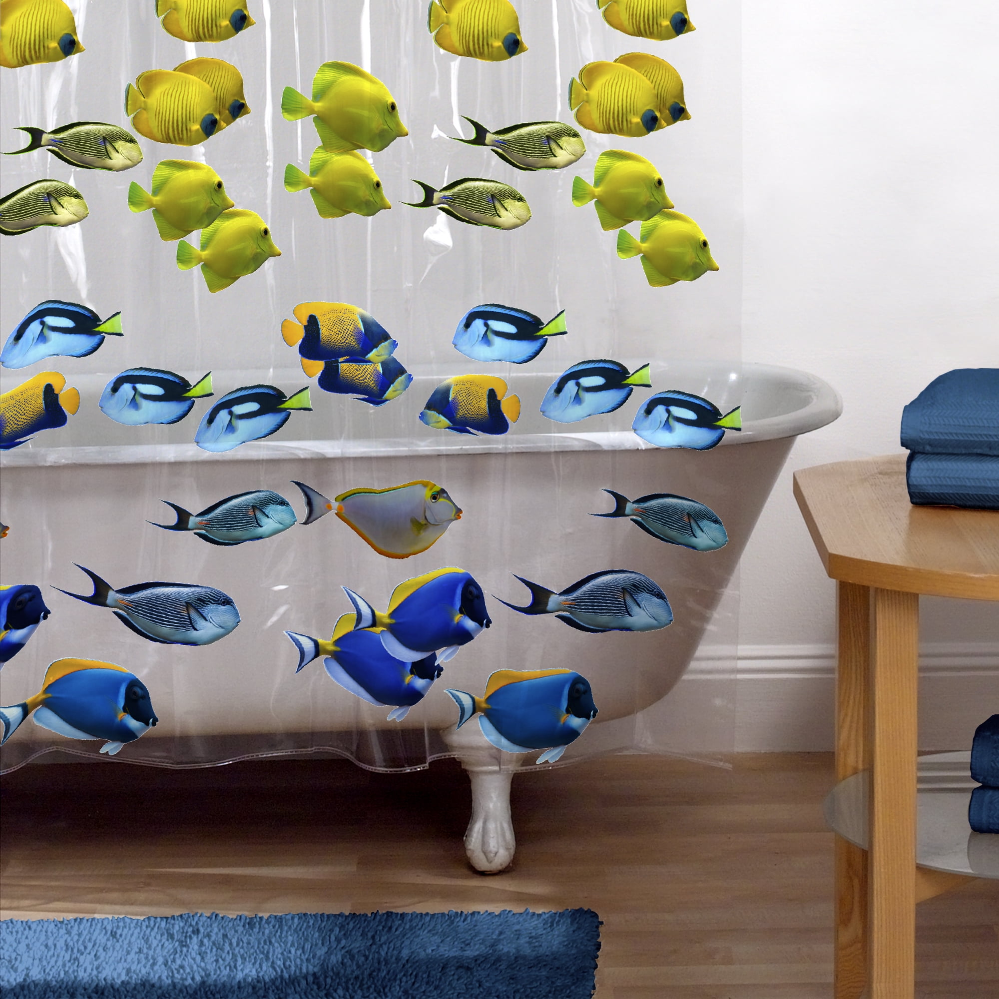 Zenna Home Multi-color Tropical Fish-Themed Waterproof PEVA Shower Curtain or Liner, 70" x 72"