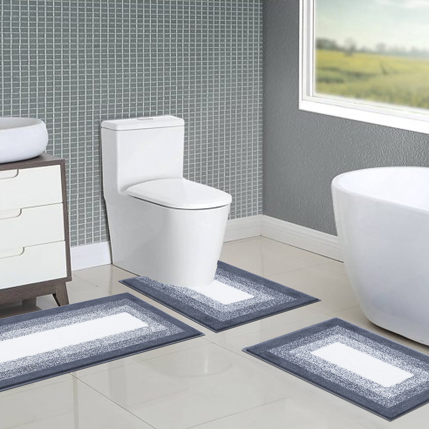 Ileading Bathroom Rugs Sets 4 Piece Plush Shaggy Microfiber Bath Rug with U-Shaped Contour Toilet Mat - image 5 of 11
