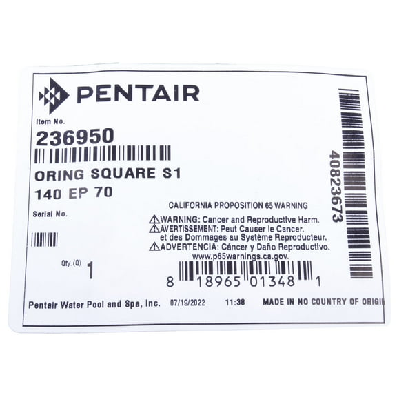 Pentair AA Style 1 Cleaning Head Square O-Ring | 236950