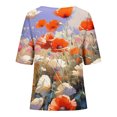 thumbnail image 4 of HaoXianJian Plus Size Summer Women's 2025 Short Sleeve T-shirt Crew Neck Loose Fits Tops - Floral Print Going Out Shirts/Blouses 3X 4X, 4 of 5