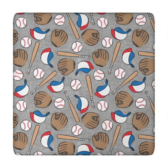 Baseball Items Pattern Square Fitted Tablecloth with Elastic Edge,Square Table Cover,Washable Elastic Table Cover for Home Kitchen Party Decor 34"x34"