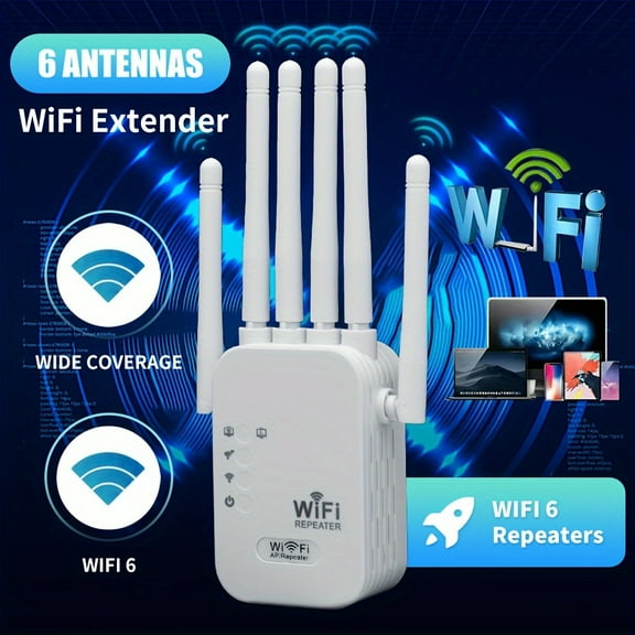 1200Mbps WiFi Router with US Plug, 6 Antennas for Strong Signal, 3-in-1 Mode, Supports 105 Devices, Wide Coverage and Durable Connectivity