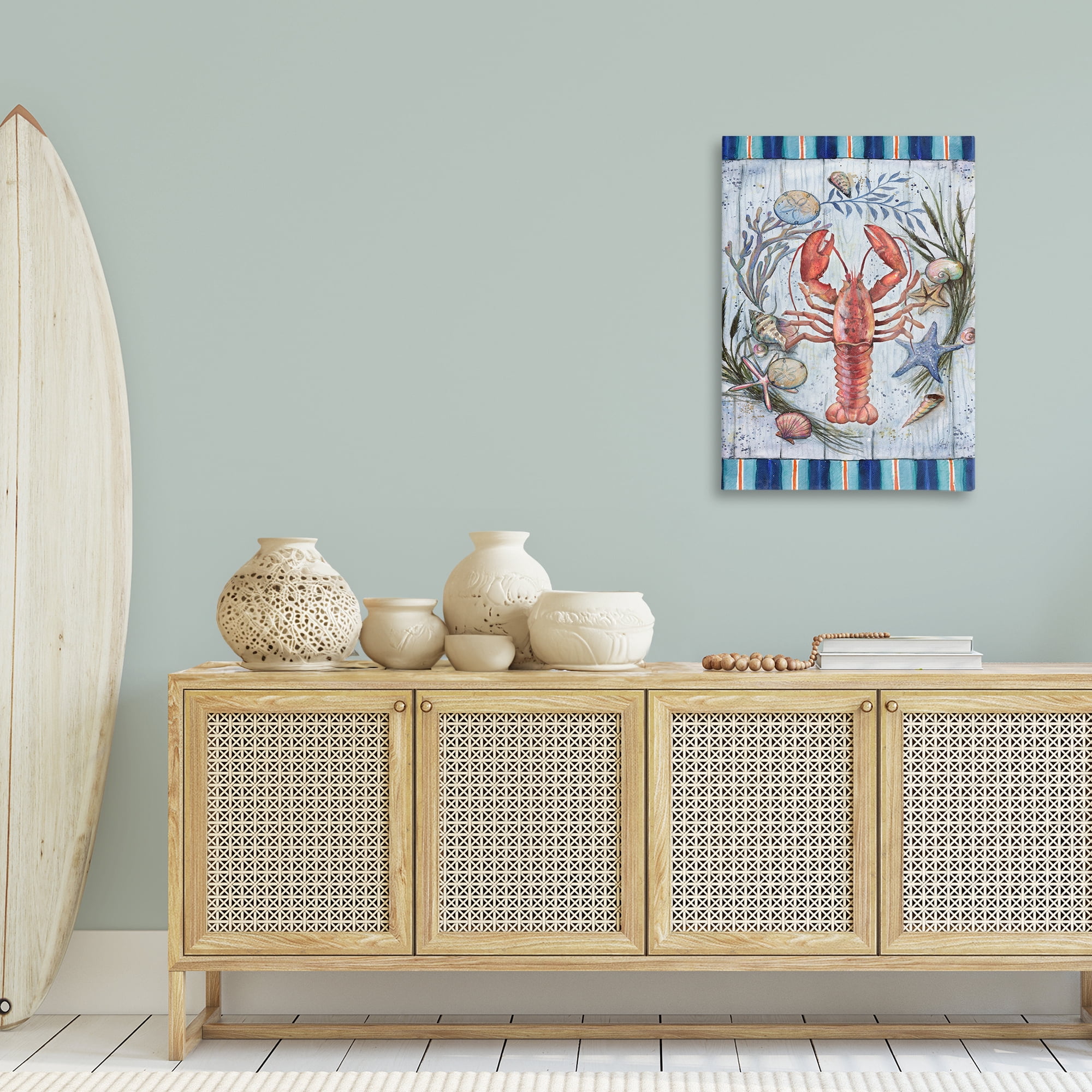 Stupell Industries Coastal Wreath & Lobster Nautical & Beach Painting Wrapped Canvas Art Print Wall Art, 24 x 36