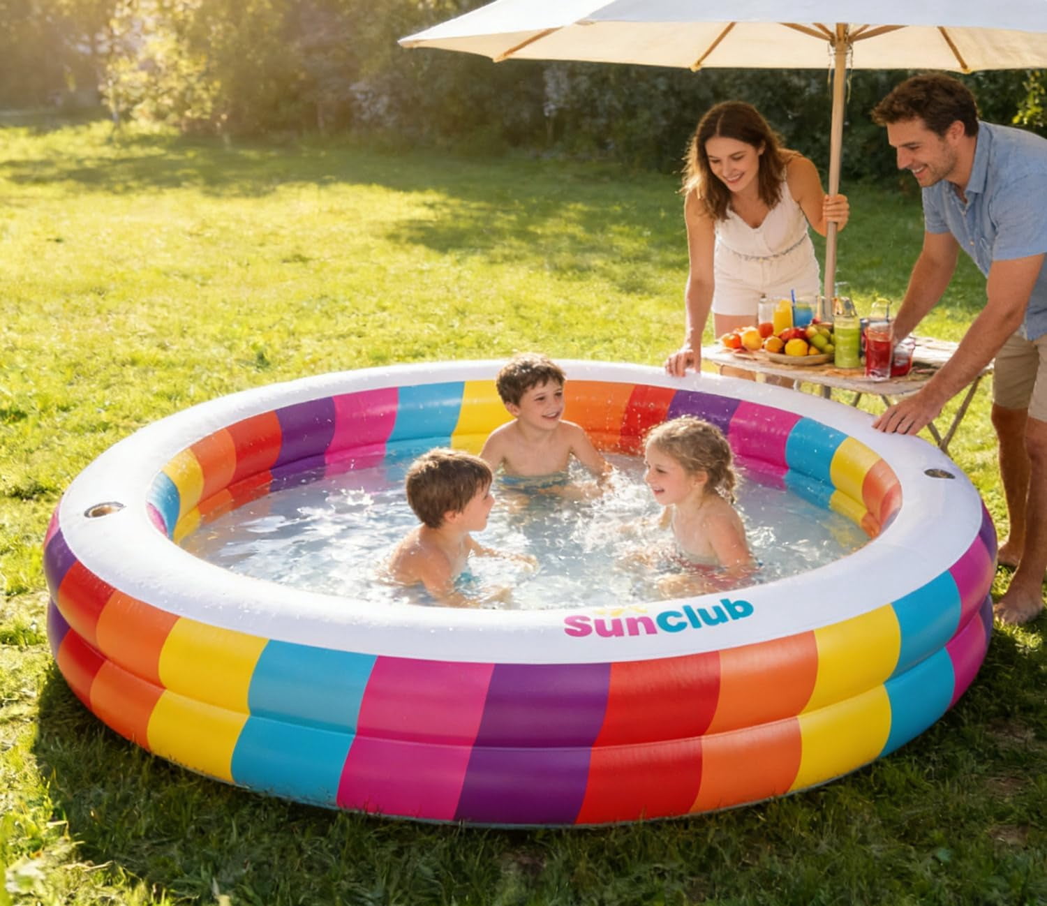Kids Splash Pool Inflatable Rectangular, Extra Large BPA-Free PVC Family Pool with Easy Drain for Ages 3-12, Thickened Anti-Burst Backyard Summer Pool
