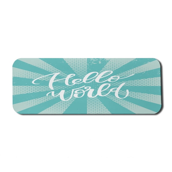 Hello World Computer Mouse Pad, Pattern of Retro Sun Ray and Dotted Background Calligraphy, Rectangle Non-Slip Rubber Mousepad Large, 31" x 12" Gaming Size, Cadet Blue Pale Blue, by Ambesonne