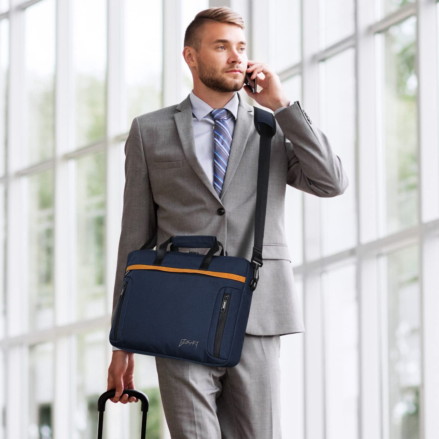 BE SMART 15.6 Inch Laptop Bag for Men/Women with RFID, Computer Case Carrying Briefcase with Shoulder Strap