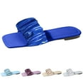 thumbnail image 6 of Flat Dressy Sandals for Women 2025 Glitter Square Open Toe Wrinkled Single Band Mules Slip on Dress Sandals, 6 of 7