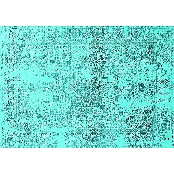 Ahgly Company Indoor Rectangle Oriental Turquoise Blue Industrial Area Rugs, 4' x 6'