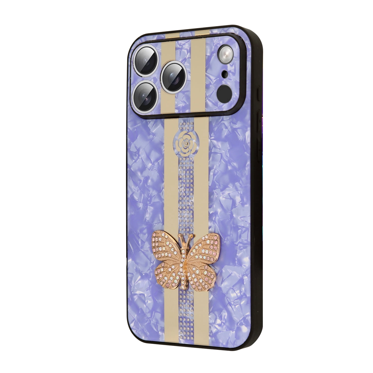 Cute Diamond Shiny Cases with Butterfly Design for iPhone 17 Pro Max - Purple