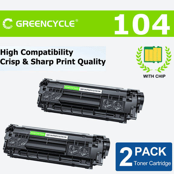 GREENCYCLE 2 Pack CRG104 Compatible Black Toner Cartridge Replacement for Canon 104 C104 FX9 FX10 Use with Canon imageCLASS D420 D480 MF4150d MF4270dn MF4350d FAXPHONE L90 L120 Printer