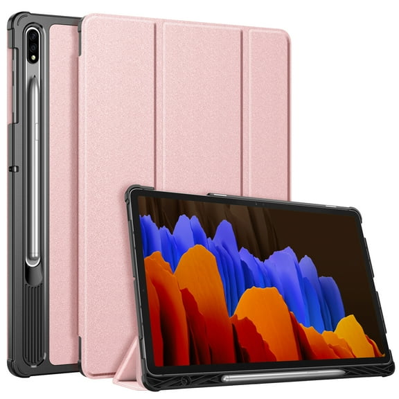 Finte case for Samsung Galaxy Tab S7 Plus 12.4'' 2020 SM-T970/T975/T976 model, Slimshell Lightweight Tri-Fold Stand Cover with S Pen Holder Auto Wake/Sleep, Rose Gold