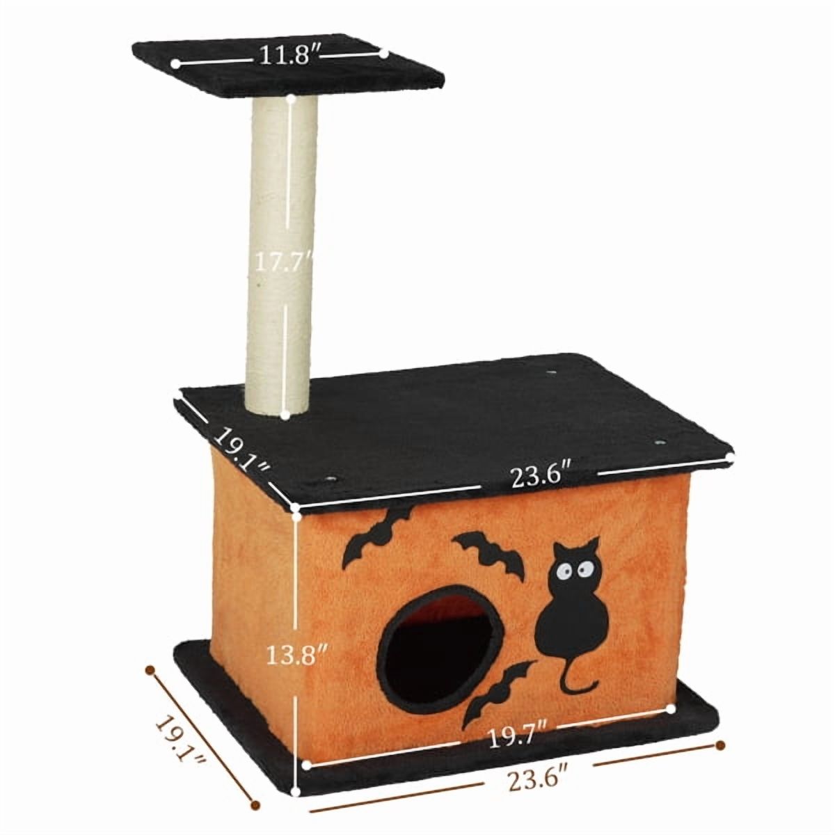 33" Halloween Cat Tree with Spacious Condo & Scratching Post - Orange & Black Cat Tower for Indoor Cats, Large Platform