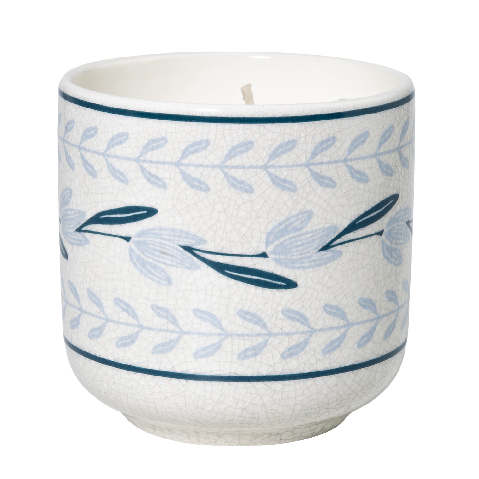 Better Homes and Gardens Salted Coconut Mahogany 1-Wick Fluted Jar Candle, Crackle Blue Flower, 8 oz