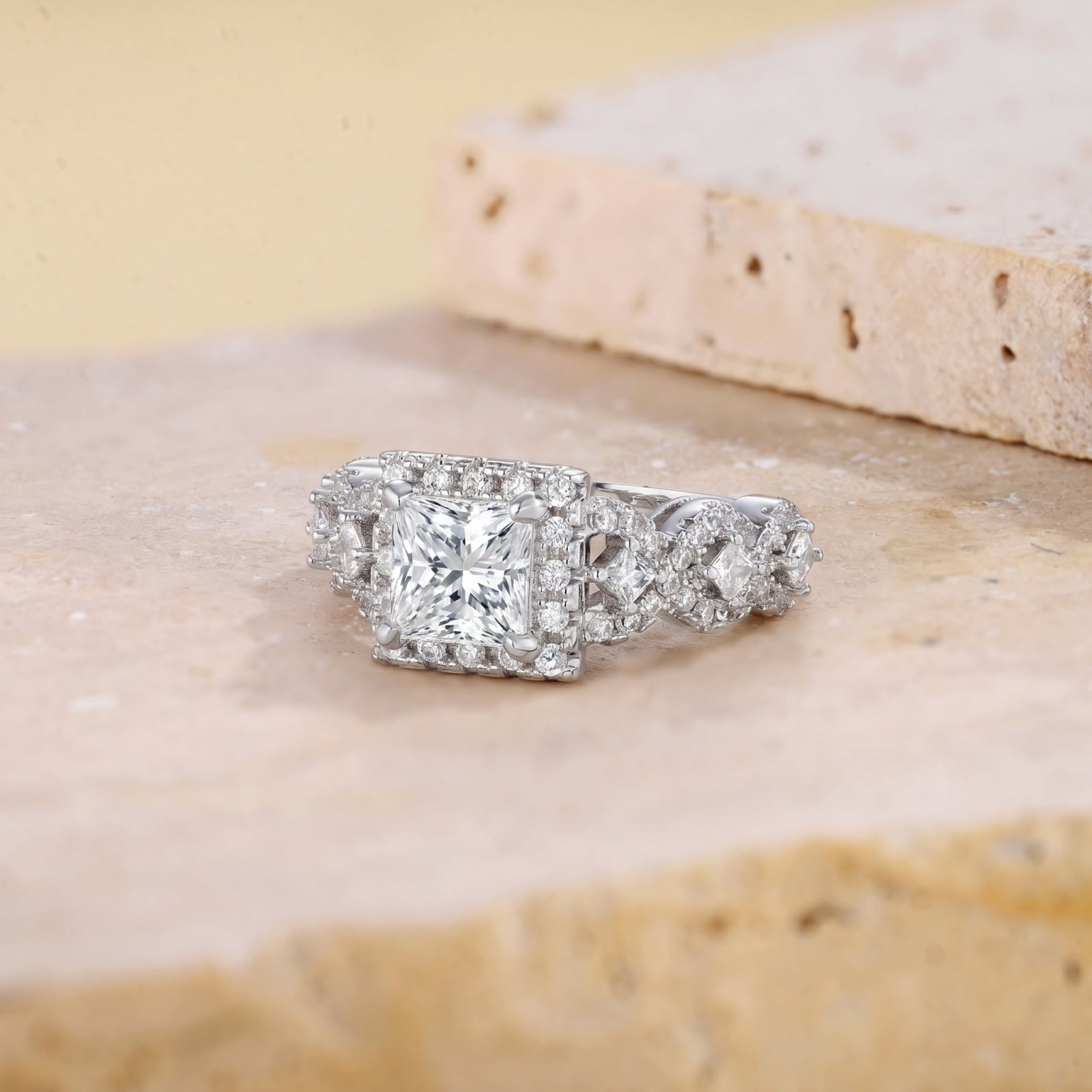 Flydeer Engagement Rings for Woman Princess Cut 5A CZ Wedding Promise Ring Silver 18K Plated Size 10