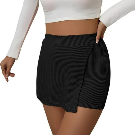AHTJRT Women s Athletic Skorts Casual Ribbed Knit Workout Golf Skort Skirts Summer High Elastic Stretchable Skorts Black XXL