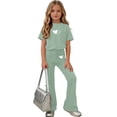 thumbnail image 5 of fatyb Girls Clothes 2 Piece Outfits Short Sleeve Tees Tops Flared Long Pants Kids Summer Casual Sets, 5 of 7