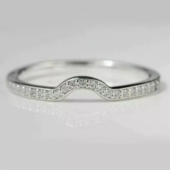 0.30 CT Round Cut Simulated Diamond Curved Wedding Band Ring in 925 Sterling Silver