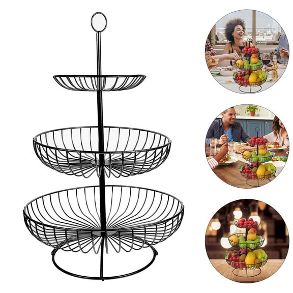 PTOOTP 3-Tier Black Metal Basket for Fruits and Vegetables - Multipurpose Kitchen Storage Organizer