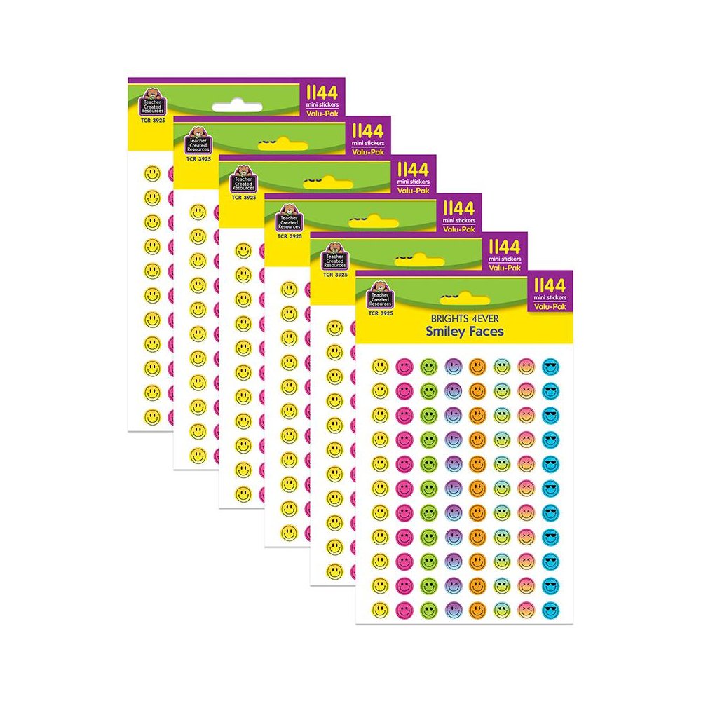Teacher Created Resources Brights 4Ever Smiley Faces Mini Stickers Valu-Pack, 1144 Per Pack, 6 Packs