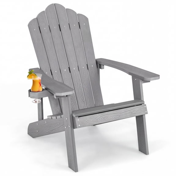 Furnibear Weather Resistant HIPS Outdoor Adirondack Chair with Hidden Cup Holder and High Backrest for Garden Patio and Poolside, Gray