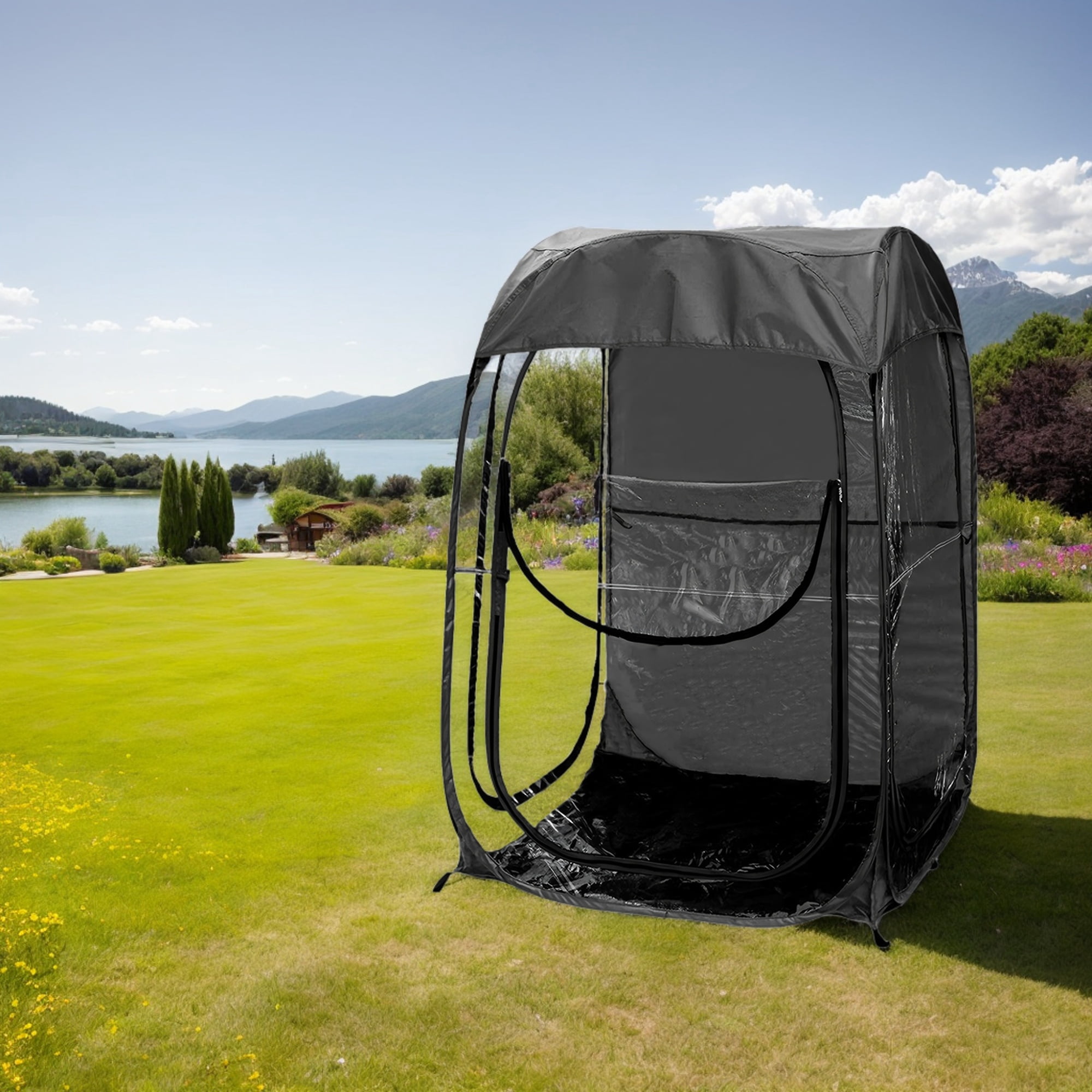 Pop up Sports Tent,Waterproof Outdoor Pod,Portable All-Weather Shelter for Outdoor Events,Camping,Fishing and Beach,Black02