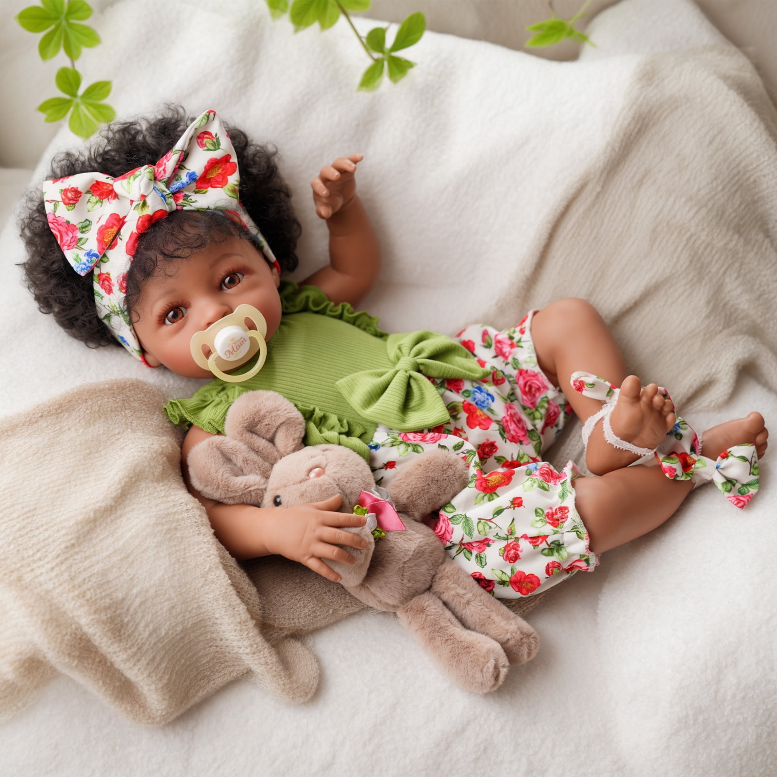 BABESIDE Reborn Dolls Black -20Inch -Soft cloth Body & Curls -Dolls African American Dolls Cloth Body with Gift Box for Kids