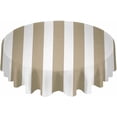thumbnail image 2 of Beige Striped Round Tablecloth 60 Inch - Waterproof Fabric Table Cloth Protector, Modern Farmhouse Beige White Stripes Tablecloths Washable Table Cover for Kitchen Banquet Coffee Table, 2 of 6