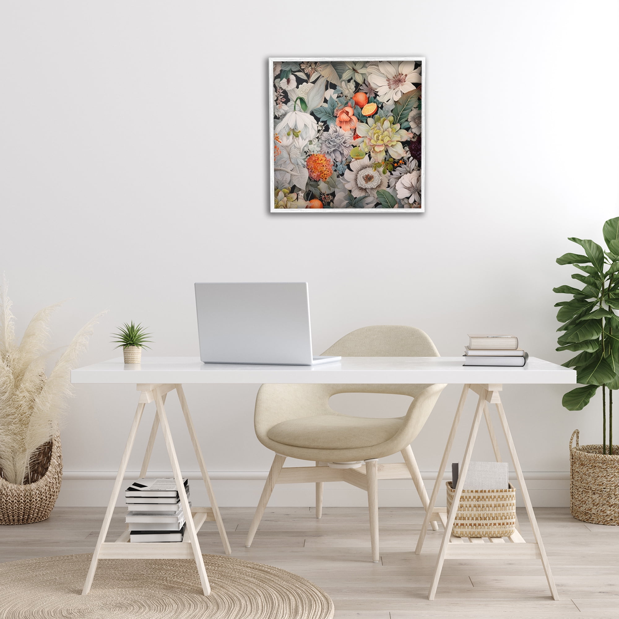 Stupell Industries Grey Mixed Florals Botanical & Floral Painting White Framed Art Print Wall Art, 24 x 24