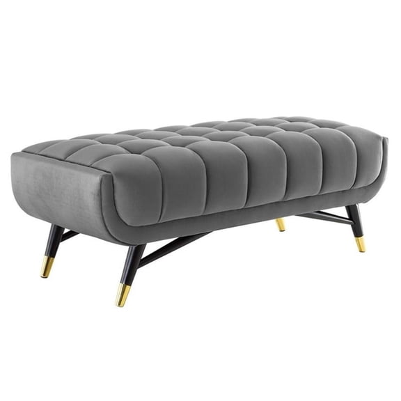 Pemberly Row 17" x 47.5" Modern Performance Velvet Tufted Bench in Gray