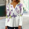 thumbnail image 2 of Htigea Womens Flower Print Tshirts Trendy V Neck Long Sleeve Top Casual Tunic Shirt Plus Size Fall Tees Multicolor M, 2 of 5