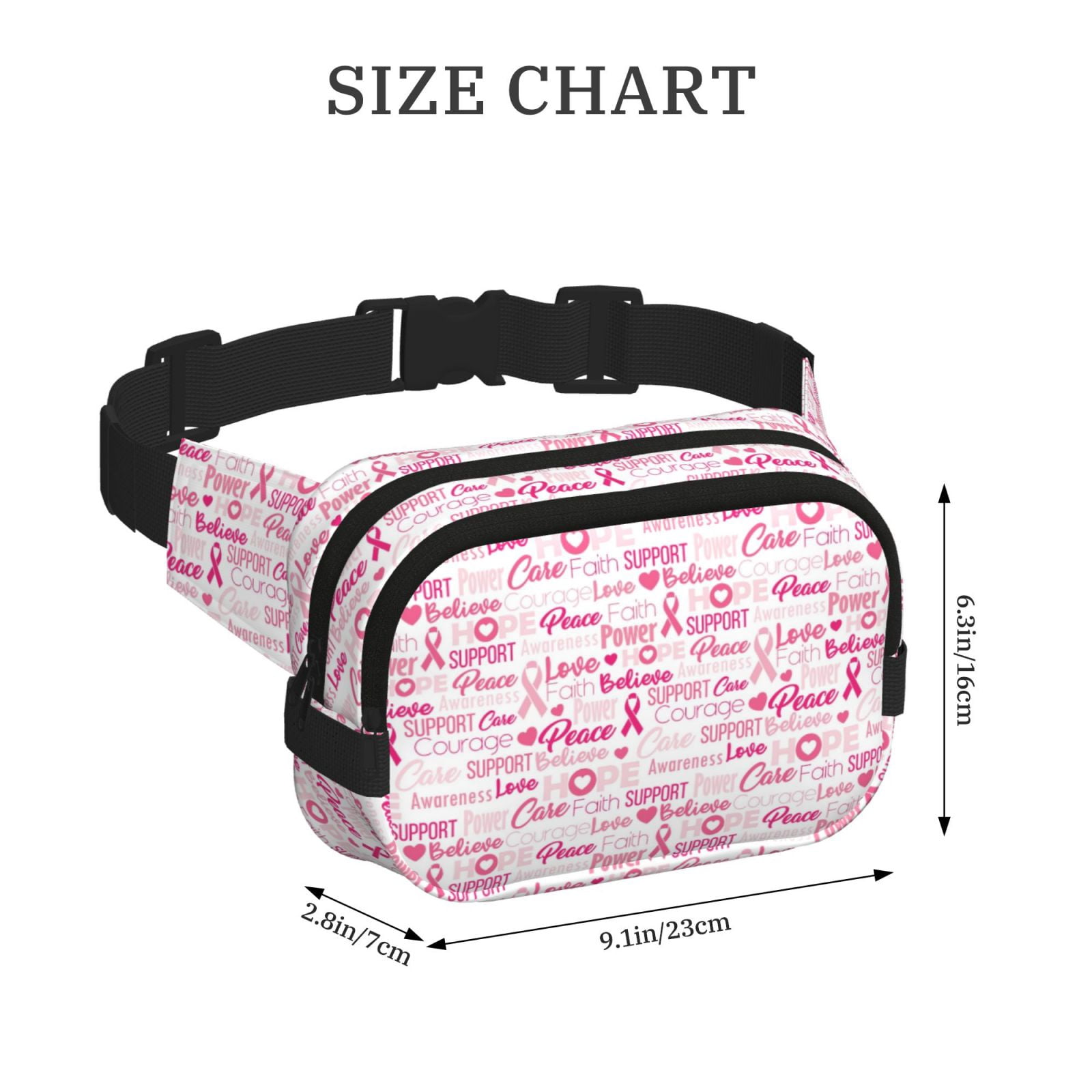 Picia Breast Cancer Ribbons Awareness Print Square Double-Layer Waist Bag Mini Adjustable Waist Belt Bag Exercise Running Travel Hiking