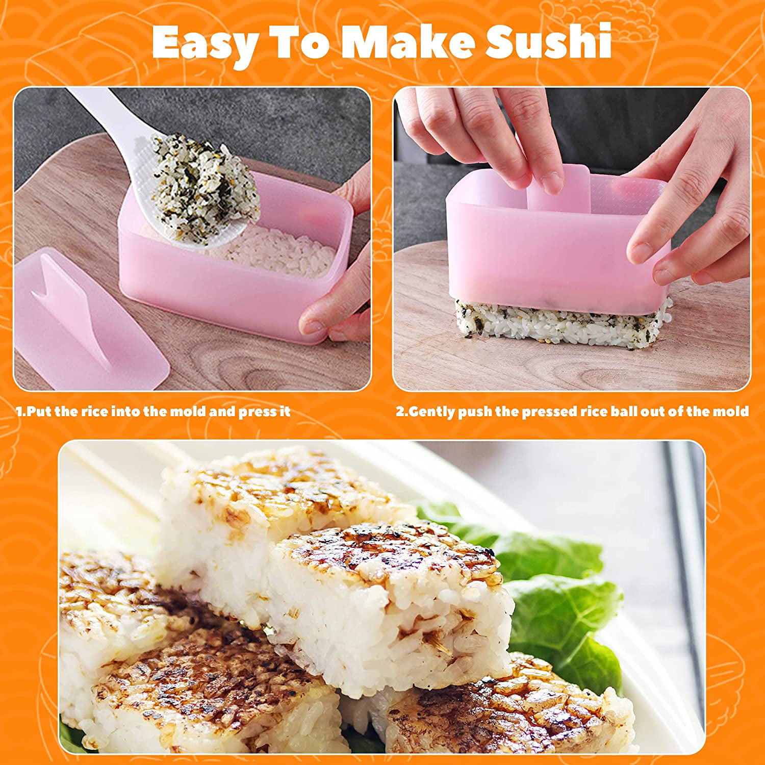 heylad 1* onigiri mold, onigiri maker shake sushi making kit  for kids lunch bento and family DIY (White, Onigiri Mold): Sushi Plates