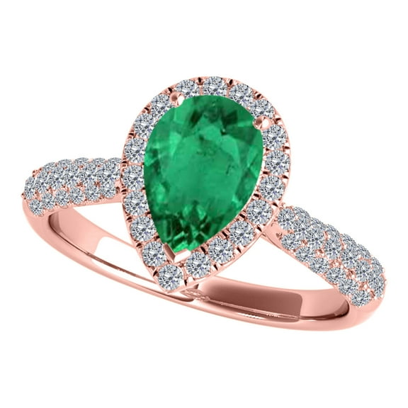 Aonejewelry 1 Ct. Ttw Diamond and Pear Shaped Emerald Ring In 10K Rose Gold