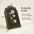 thumbnail image 3 of Crystal Art Gallery 6x8 Gold Ornate Arch Tabletop Framed Pretty Little Flower III Black Art with Metal Easel Back, White Floral on Black Crystex Textured Finish Vintage Decorative Accent, 3 of 10